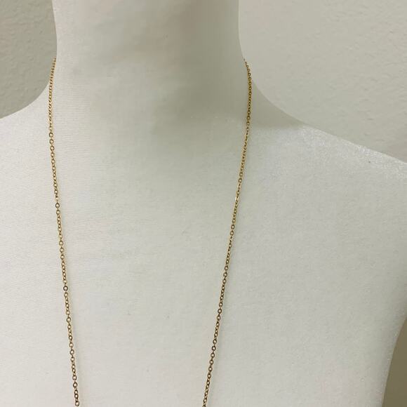 Long Multichain Gold Neckclace Gray Cream Beads - Picture 3 of 4